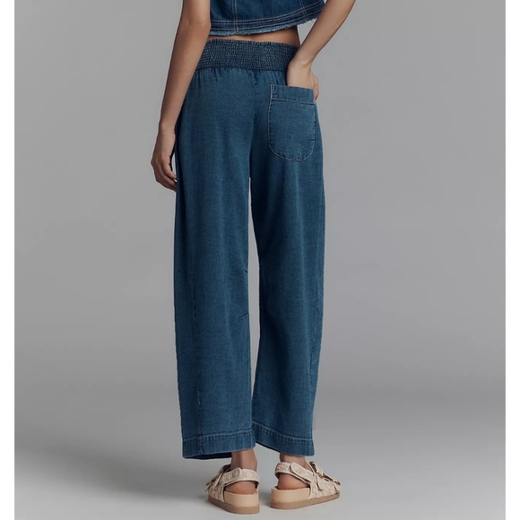 Anthropologie Pilcro The Reese Smocked Denim Pull-On Barrel Pants Large - Picture 3 of 15